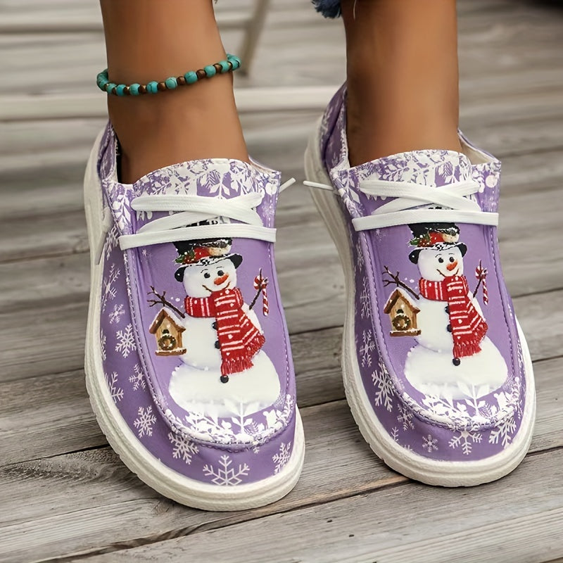 Christmas Style Canvas Shoes, Snowman & Snowflake Flats